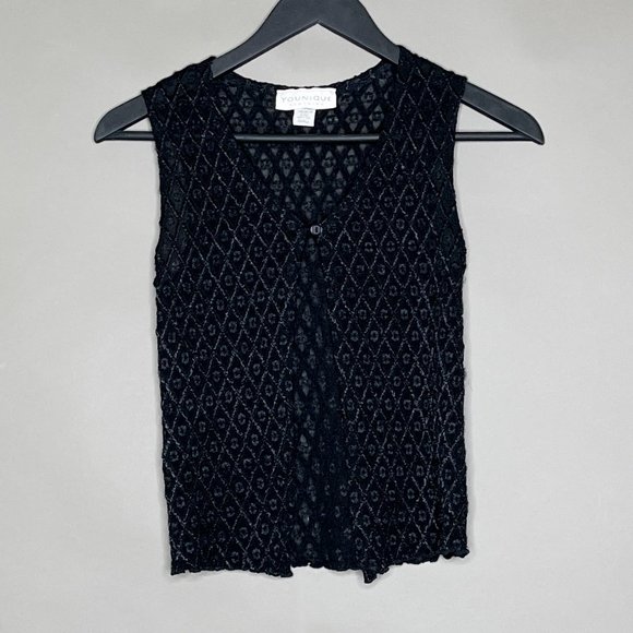 Younique Black Sheer Top With One Button Closure Size Small Made In USA - Picture 2 of 10